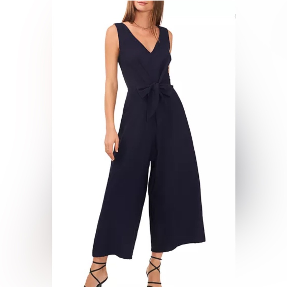 Vince Camuto V-Neck Navy Jumpsuit Front Tie Island Oasis Size Small NWT